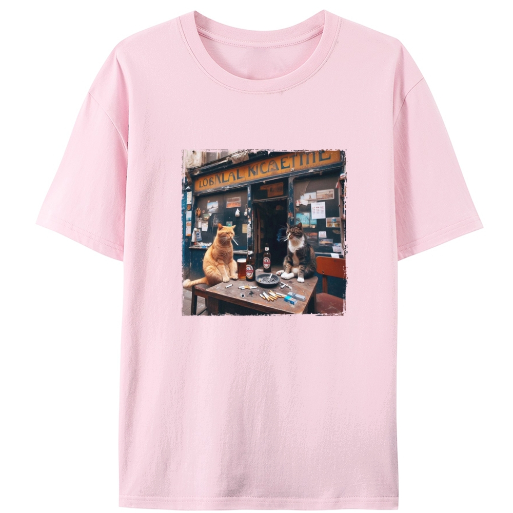 Bar Cats Smoking & Drinking Vintage Designed for Women - Slim Fit Cotton Tee