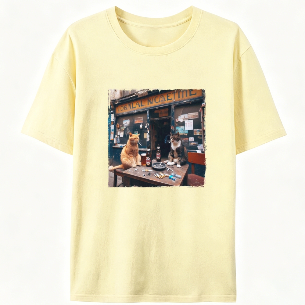 Bar Cats Smoking & Drinking Vintage Designed for Women - Slim Fit Cotton Tee