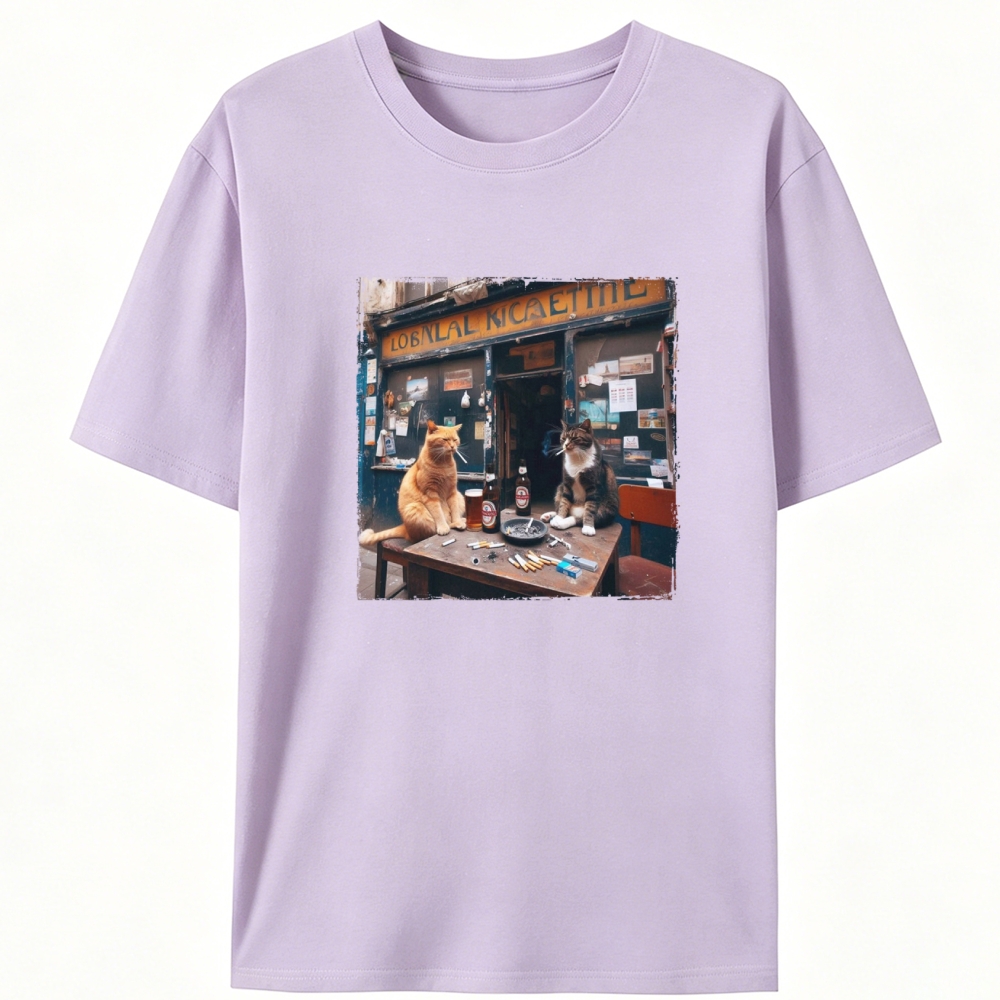 Bar Cats Smoking & Drinking Vintage Designed for Women - Slim Fit Cotton Tee