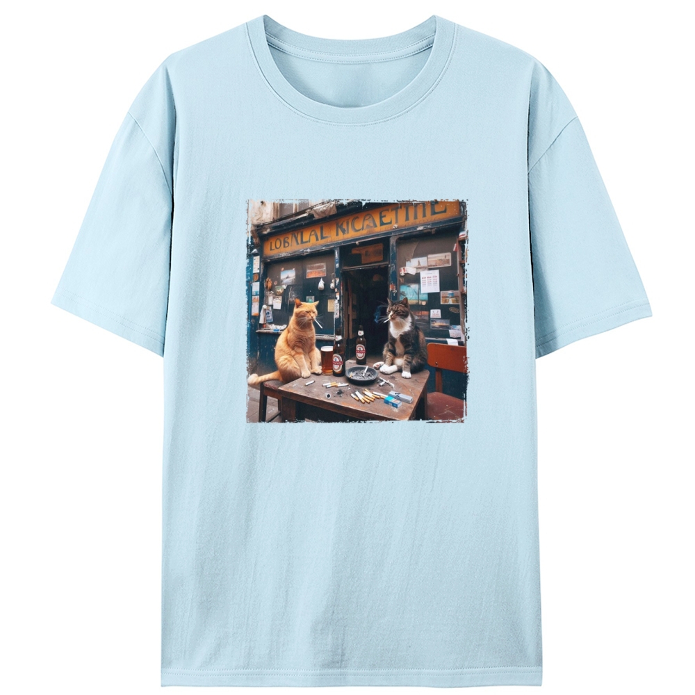 Bar Cats Smoking & Drinking Vintage Designed for Women - Slim Fit Cotton Tee