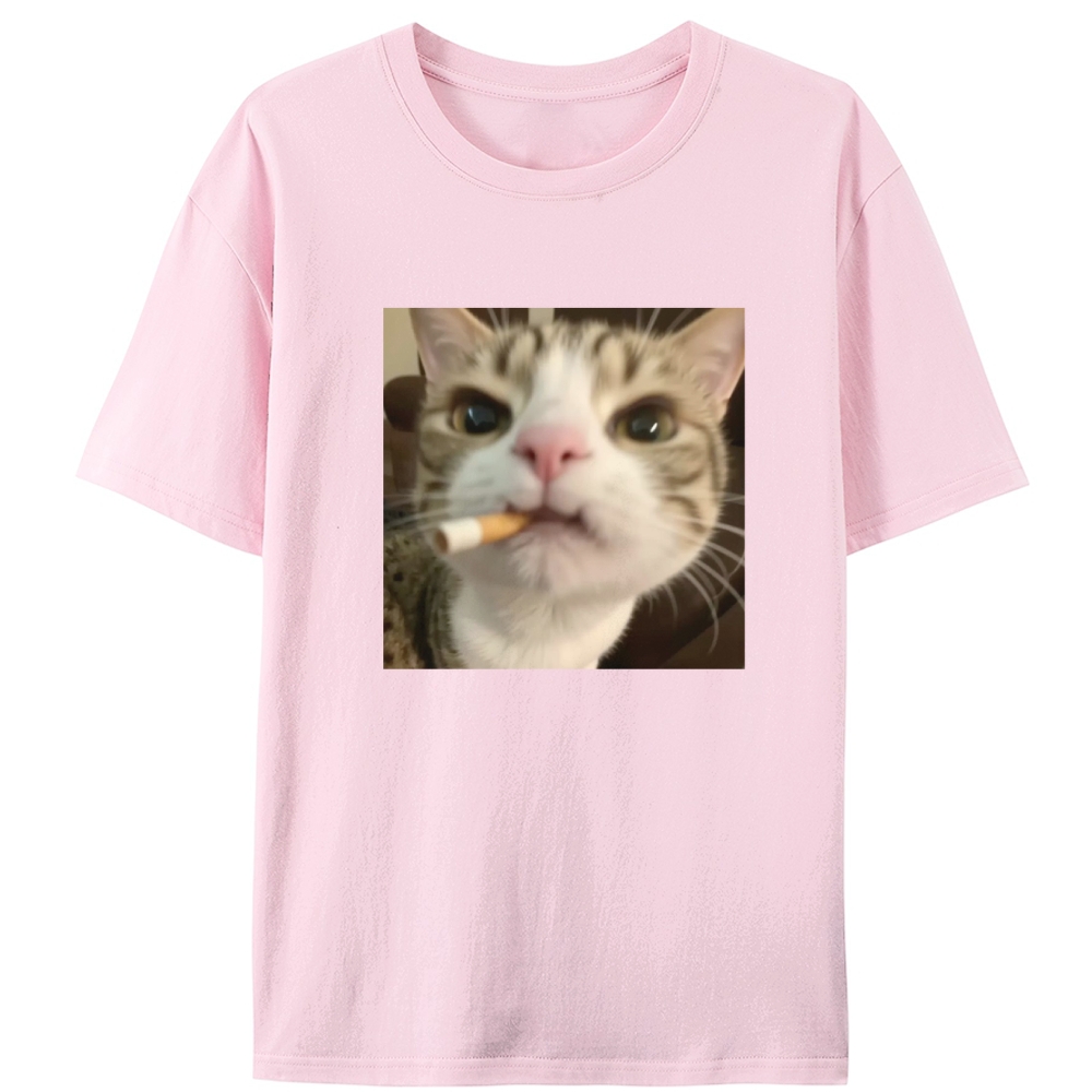 Cigarette Cat Meme Retro Designed for Women - Slim Fit Cotton Tee