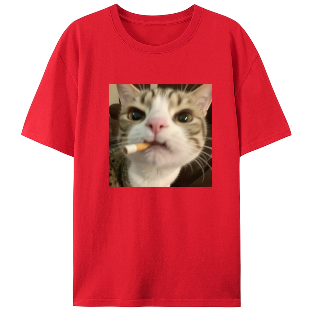 Cigarette Cat Meme Retro Designed for Women - Slim Fit Cotton Tee