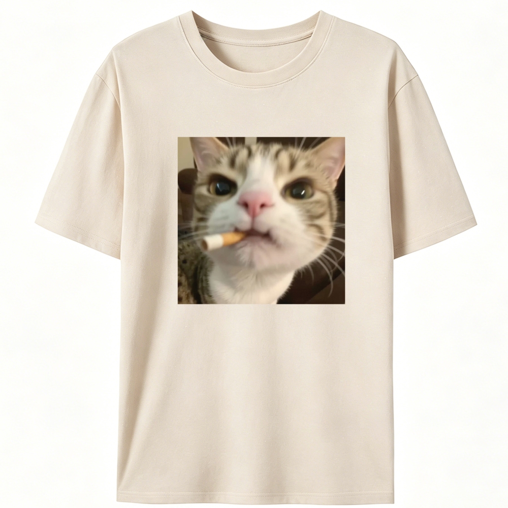 Cigarette Cat Meme Retro Designed for Women - Slim Fit Cotton Tee