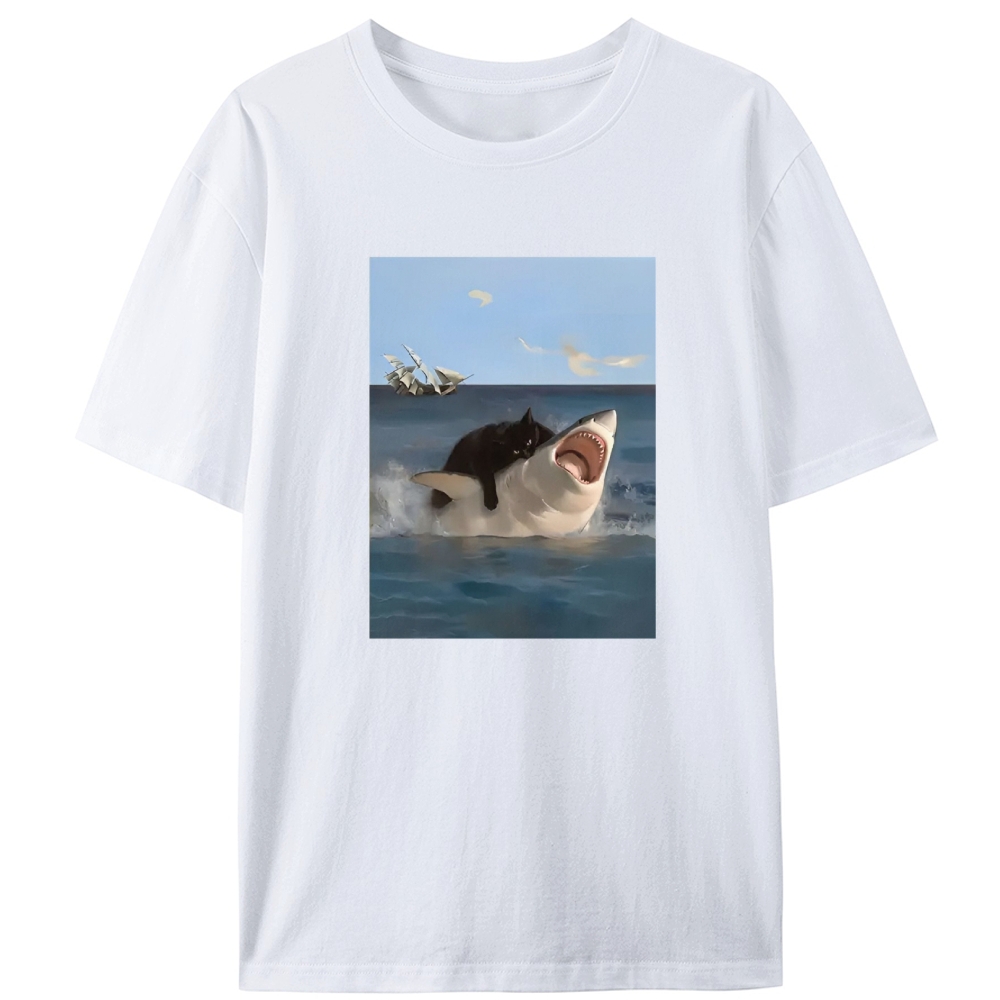 Shark Attack Retro Designed for Women - Slim Fit Cotton Tee