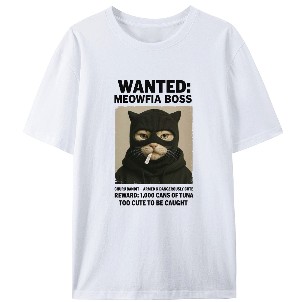 Wanted Meowfia Boss Cat Graphic Designed for Women - Slim Fit Cotton Tee