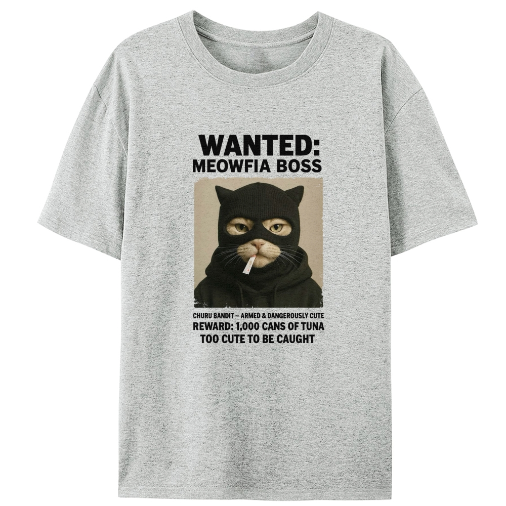 Wanted Meowfia Boss Cat Graphic Designed for Women - Slim Fit Cotton Tee