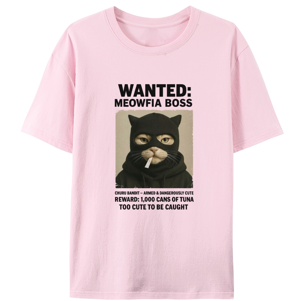 Wanted Meowfia Boss Cat Graphic Designed for Women - Slim Fit Cotton Tee