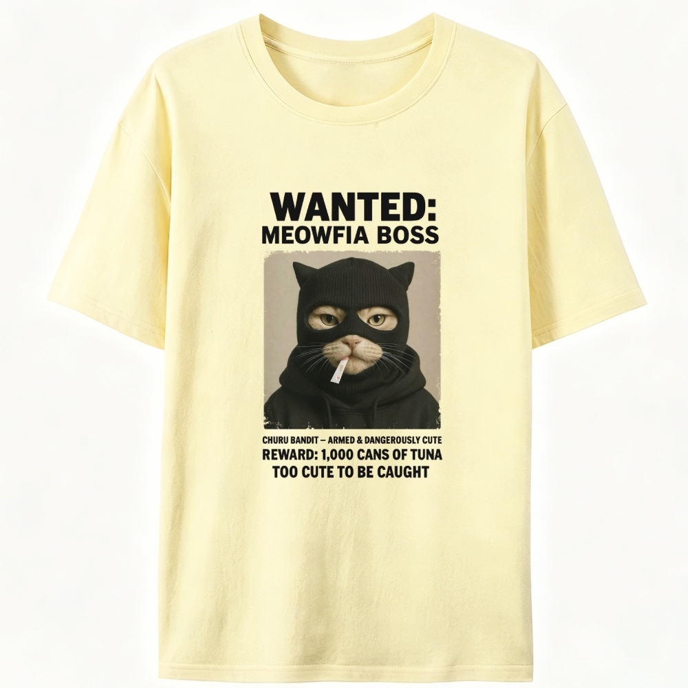 Wanted Meowfia Boss Cat Graphic Designed for Women - Slim Fit Cotton Tee