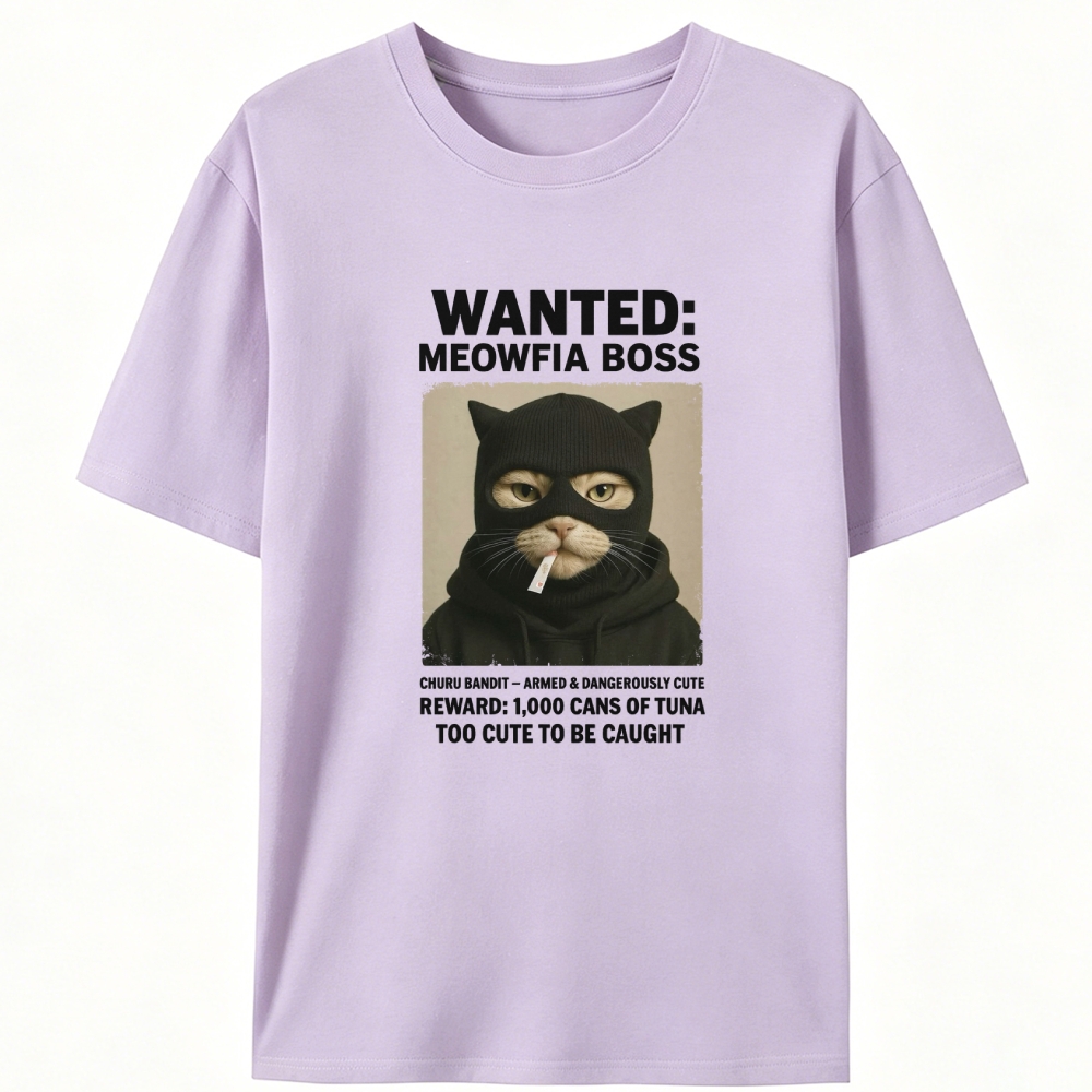 Wanted Meowfia Boss Cat Graphic Designed for Women - Slim Fit Cotton Tee