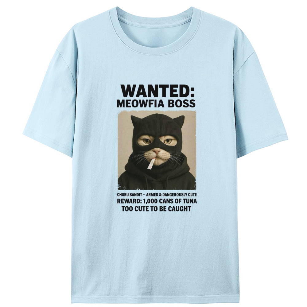 Wanted Meowfia Boss Cat Graphic Designed for Women - Slim Fit Cotton Tee