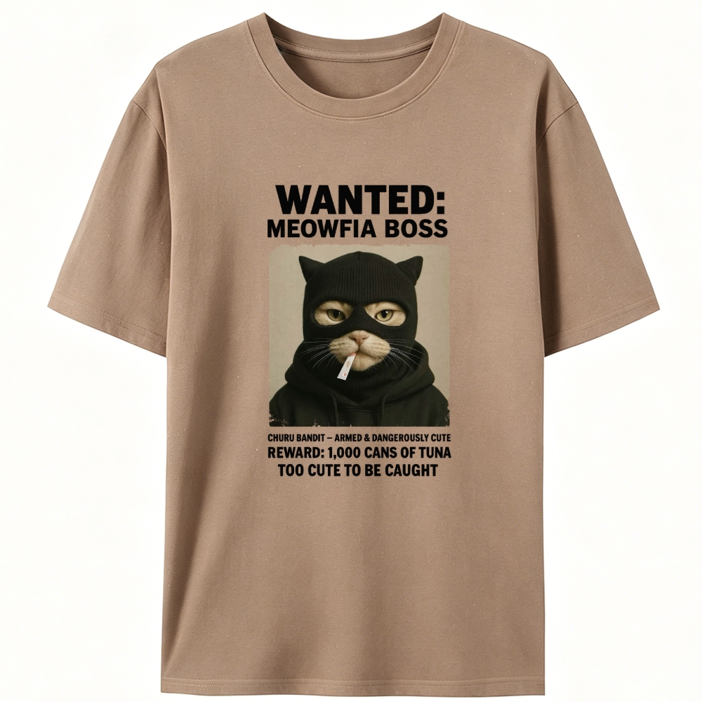 Wanted Meowfia Boss Cat Graphic Designed for Women - Slim Fit Cotton Tee