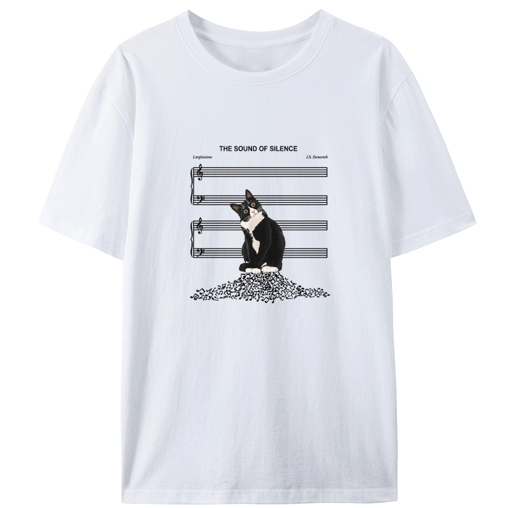 "The Sound of Silence" Cat Music Note Graphic Designed for Women - Slim Fit Cotton Tee