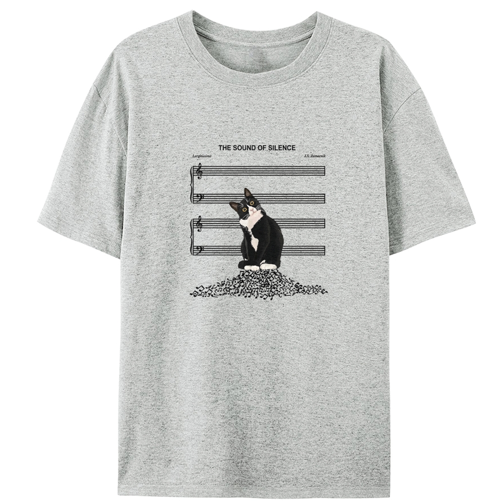 "The Sound of Silence" Cat Music Note Graphic Designed for Women - Slim Fit Cotton Tee