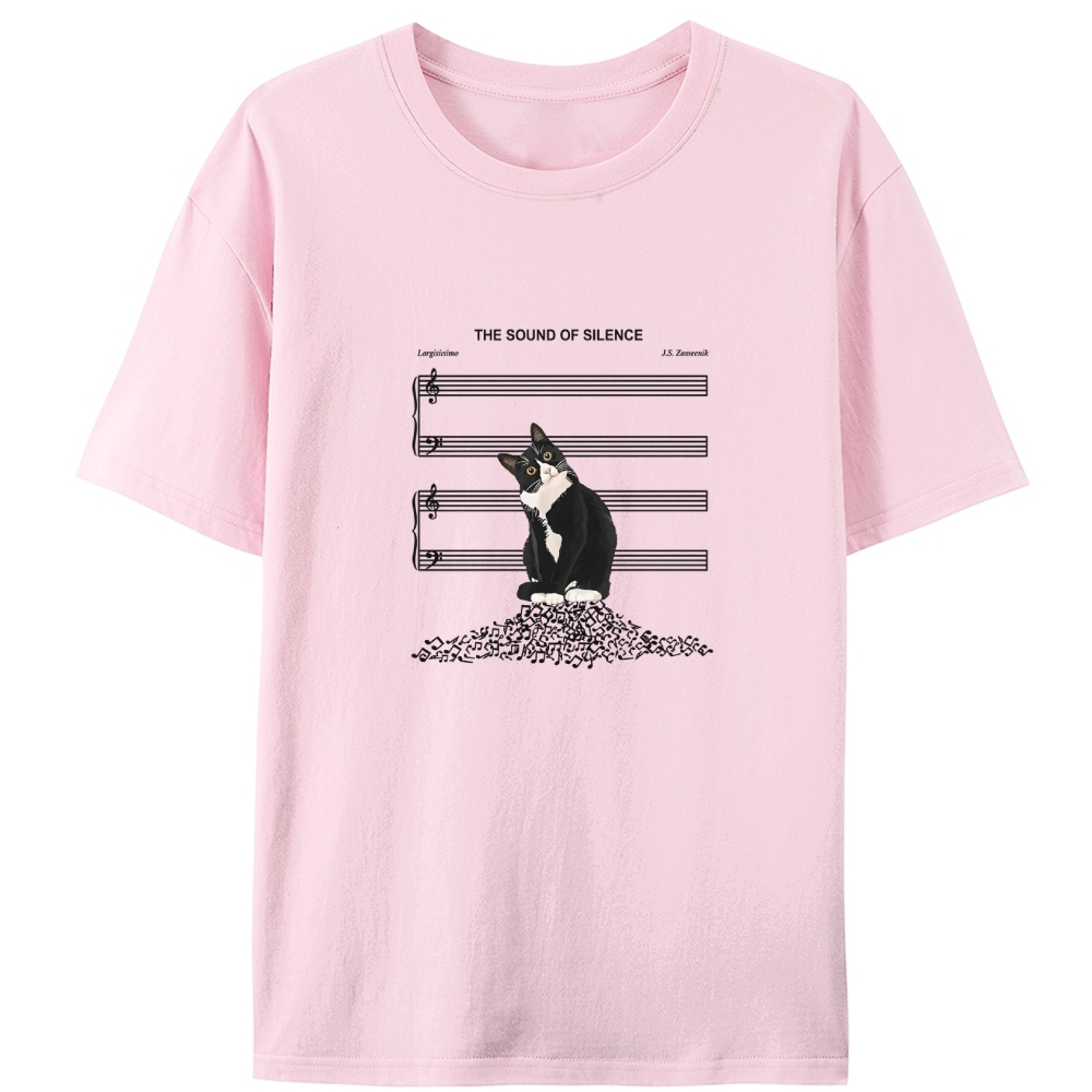 "The Sound of Silence" Cat Music Note Graphic Designed for Women - Slim Fit Cotton Tee