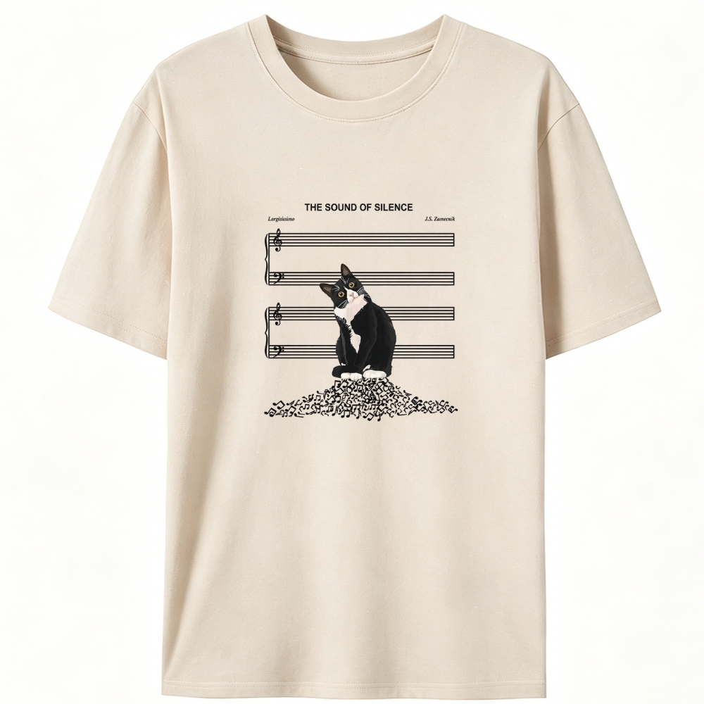 "The Sound of Silence" Cat Music Note Graphic Designed for Women - Slim Fit Cotton Tee