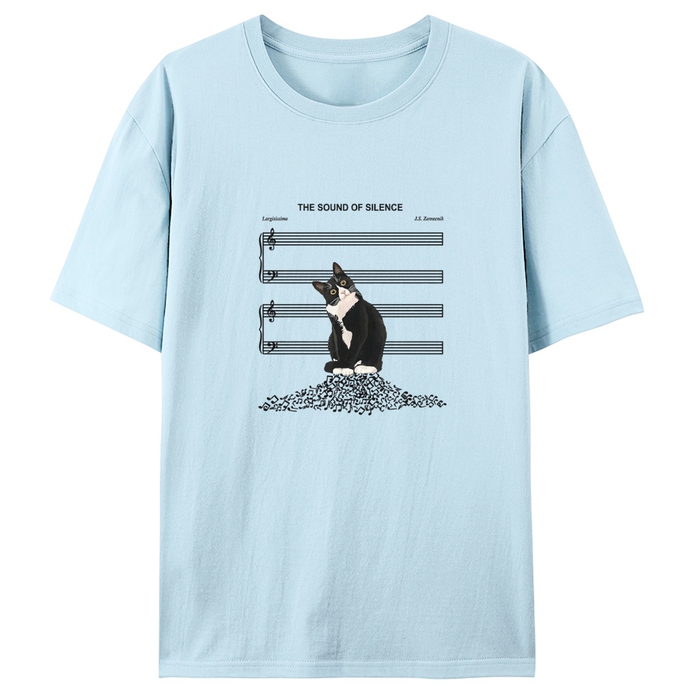 "The Sound of Silence" Cat Music Note Graphic Designed for Women - Slim Fit Cotton Tee