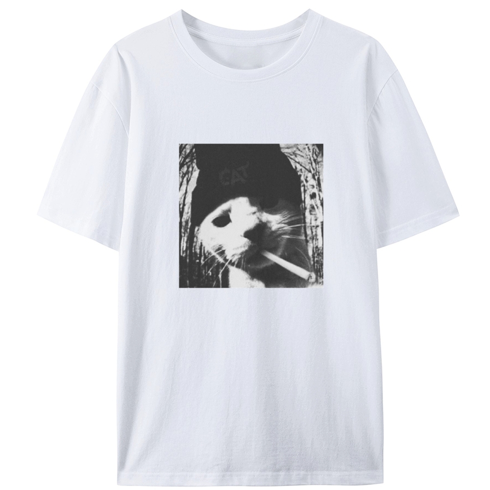 Black & White Cigarette Cat Black & White Cigarette Cat Retro Designed for Women - Slim Fit Cotton Tee