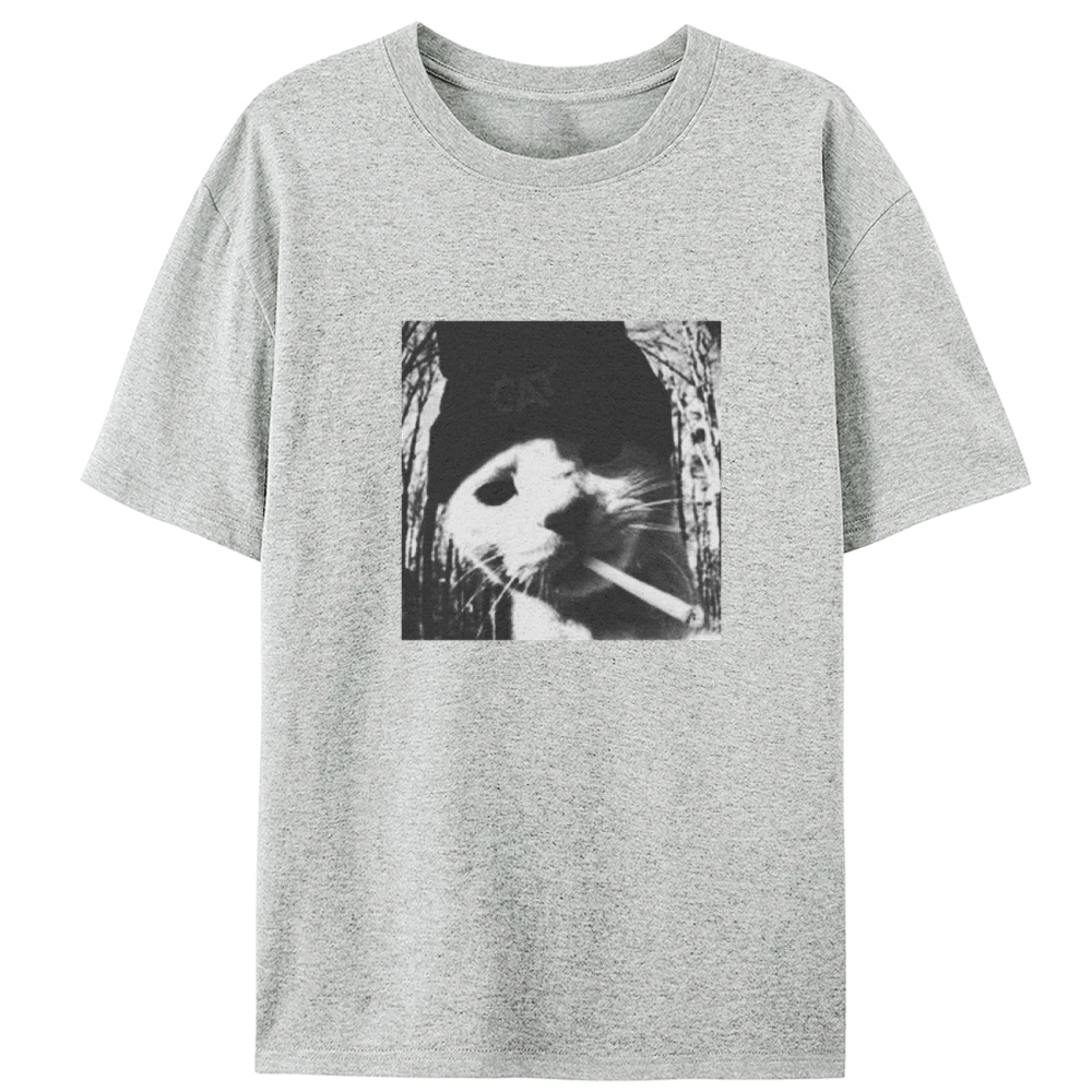 Black & White Cigarette Cat Black & White Cigarette Cat Retro Designed for Women - Slim Fit Cotton Tee