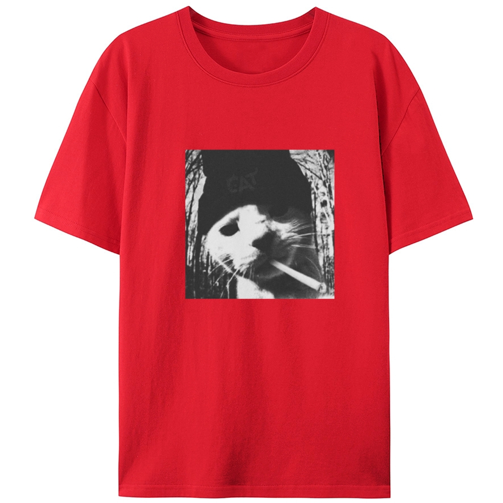 Black & White Cigarette Cat Black & White Cigarette Cat Retro Designed for Women - Slim Fit Cotton Tee