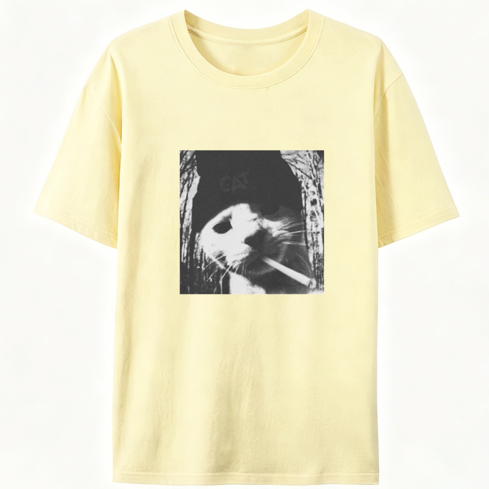 Black & White Cigarette Cat Black & White Cigarette Cat Retro Designed for Women - Slim Fit Cotton Tee