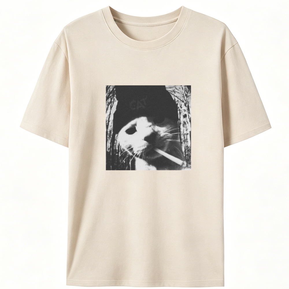 Black & White Cigarette Cat Black & White Cigarette Cat Retro Designed for Women - Slim Fit Cotton Tee
