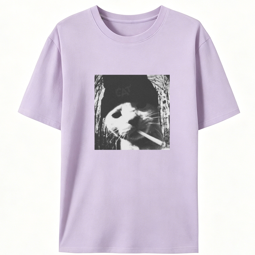 Black & White Cigarette Cat Black & White Cigarette Cat Retro Designed for Women - Slim Fit Cotton Tee