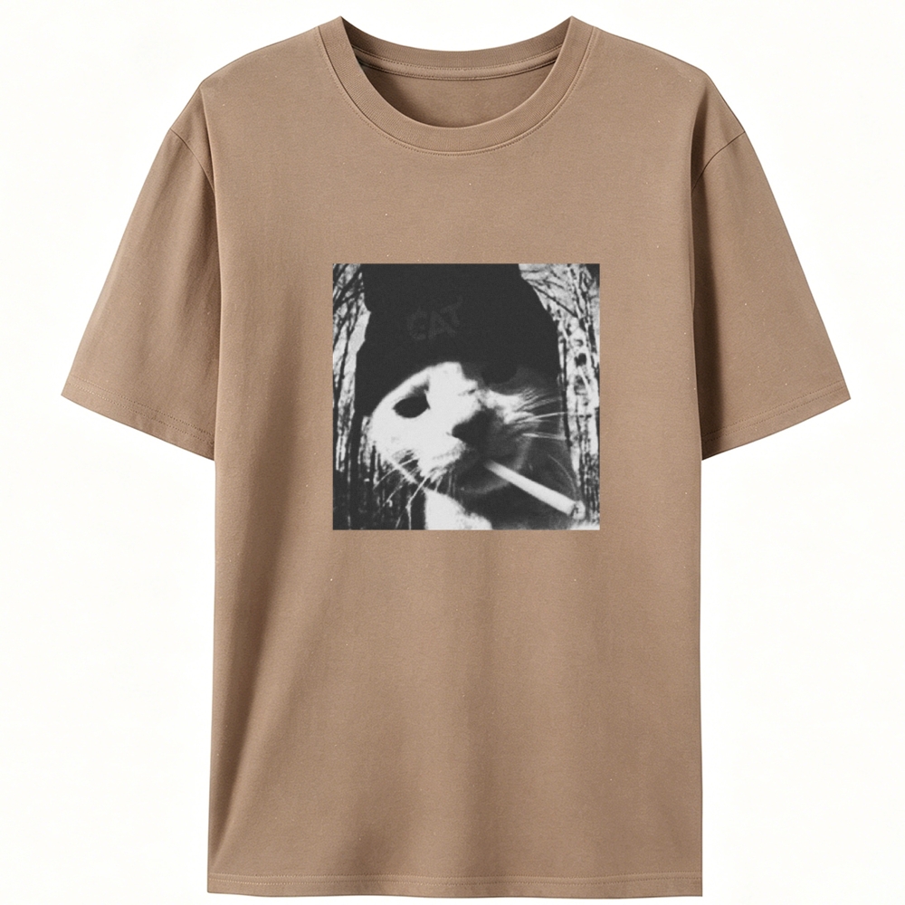 Black & White Cigarette Cat Black & White Cigarette Cat Retro Designed for Women - Slim Fit Cotton Tee