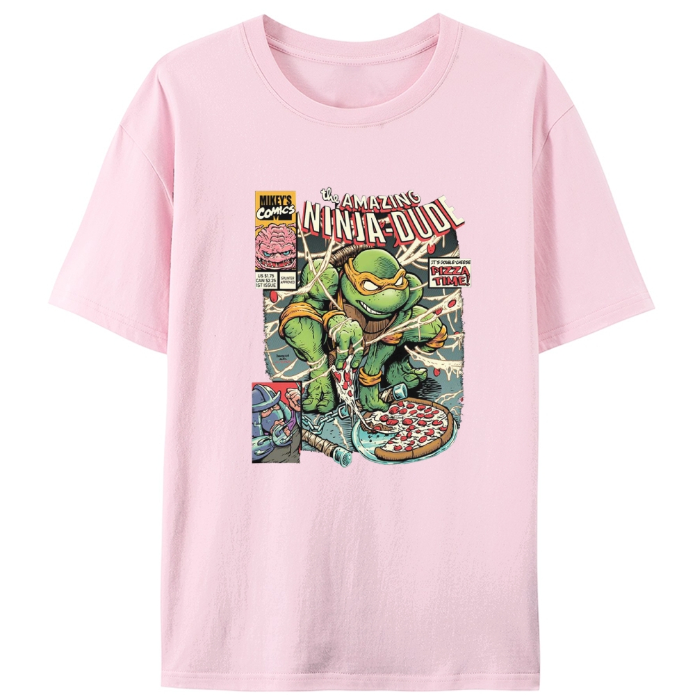 Michelangelo The Amazing Ninja-Dude Pizza Comic Retro Designed for Women - Slim Fit Cotton Tee