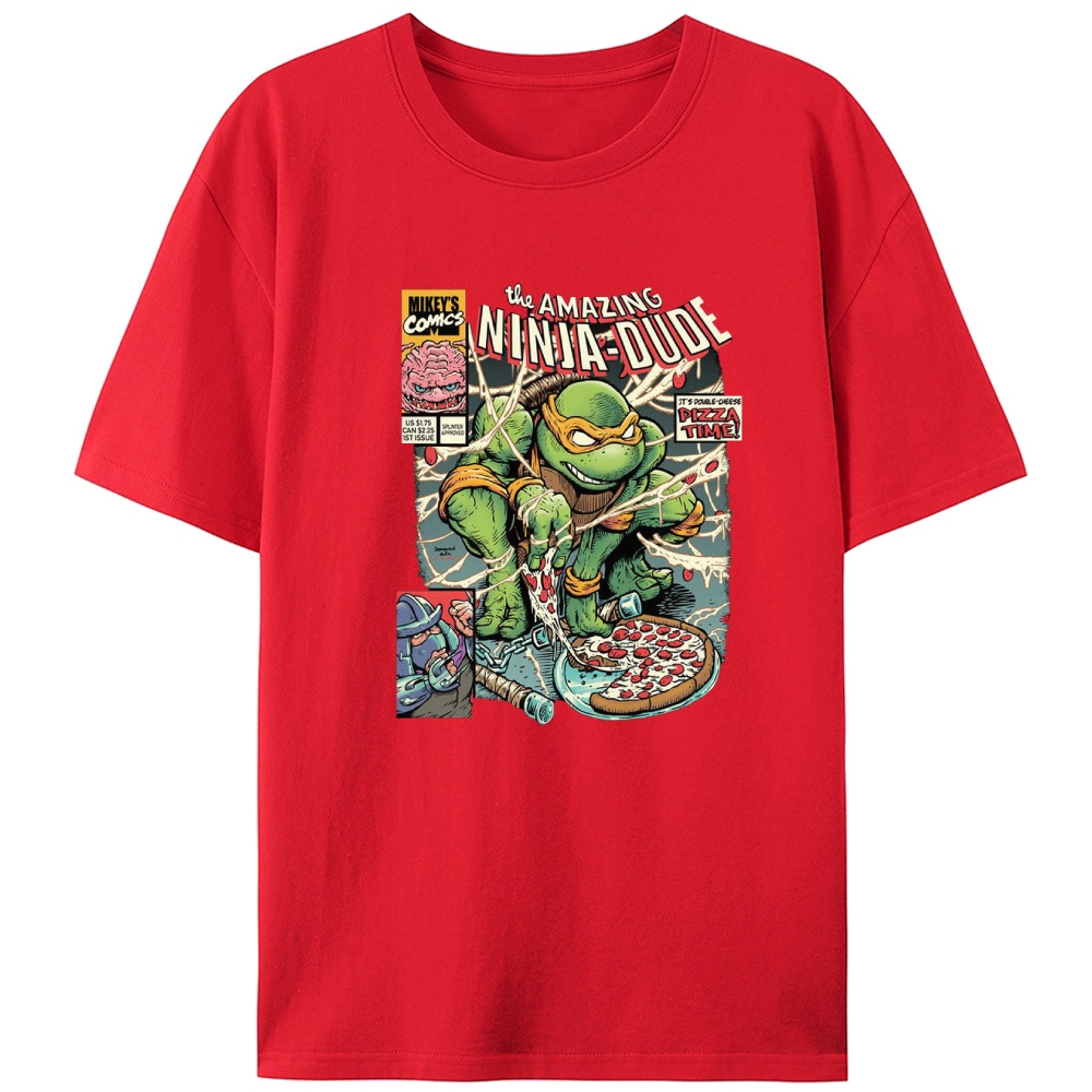 Michelangelo The Amazing Ninja-Dude Pizza Comic Retro Designed for Women - Slim Fit Cotton Tee