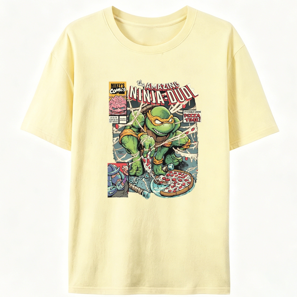Michelangelo The Amazing Ninja-Dude Pizza Comic Retro Designed for Women - Slim Fit Cotton Tee