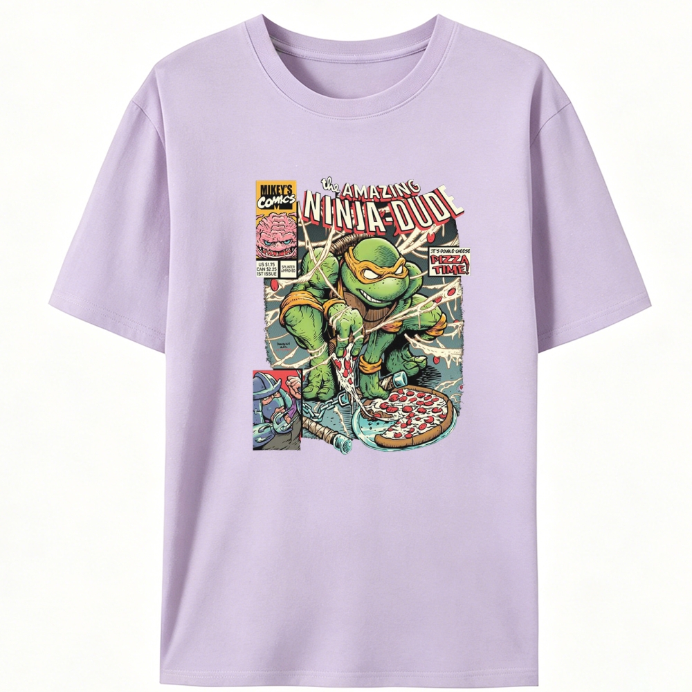 Michelangelo The Amazing Ninja-Dude Pizza Comic Retro Designed for Women - Slim Fit Cotton Tee
