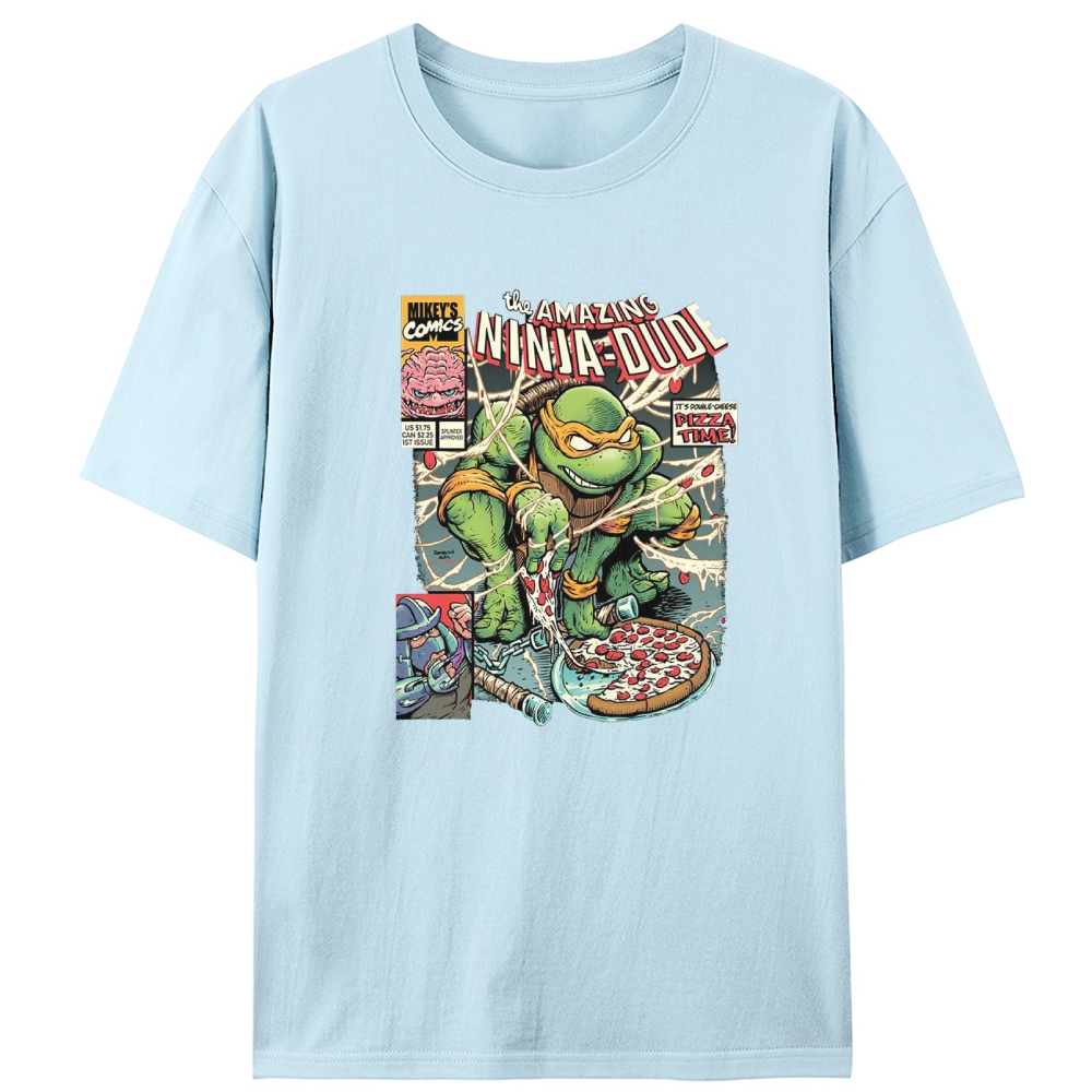 Michelangelo The Amazing Ninja-Dude Pizza Comic Retro Designed for Women - Slim Fit Cotton Tee