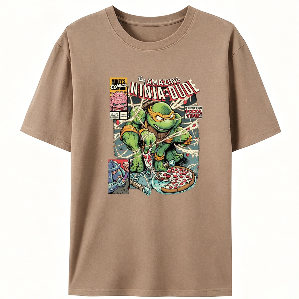 Michelangelo The Amazing Ninja-Dude Pizza Comic Retro Designed for Women - Slim Fit Cotton Tee