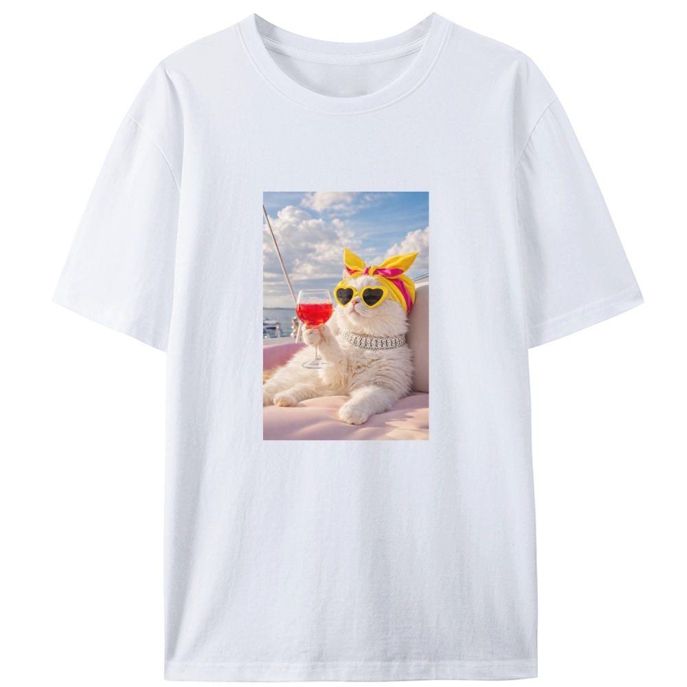 Yacht Cat's Sunset Chill Designed for Women - Slim Fit Cotton Tee