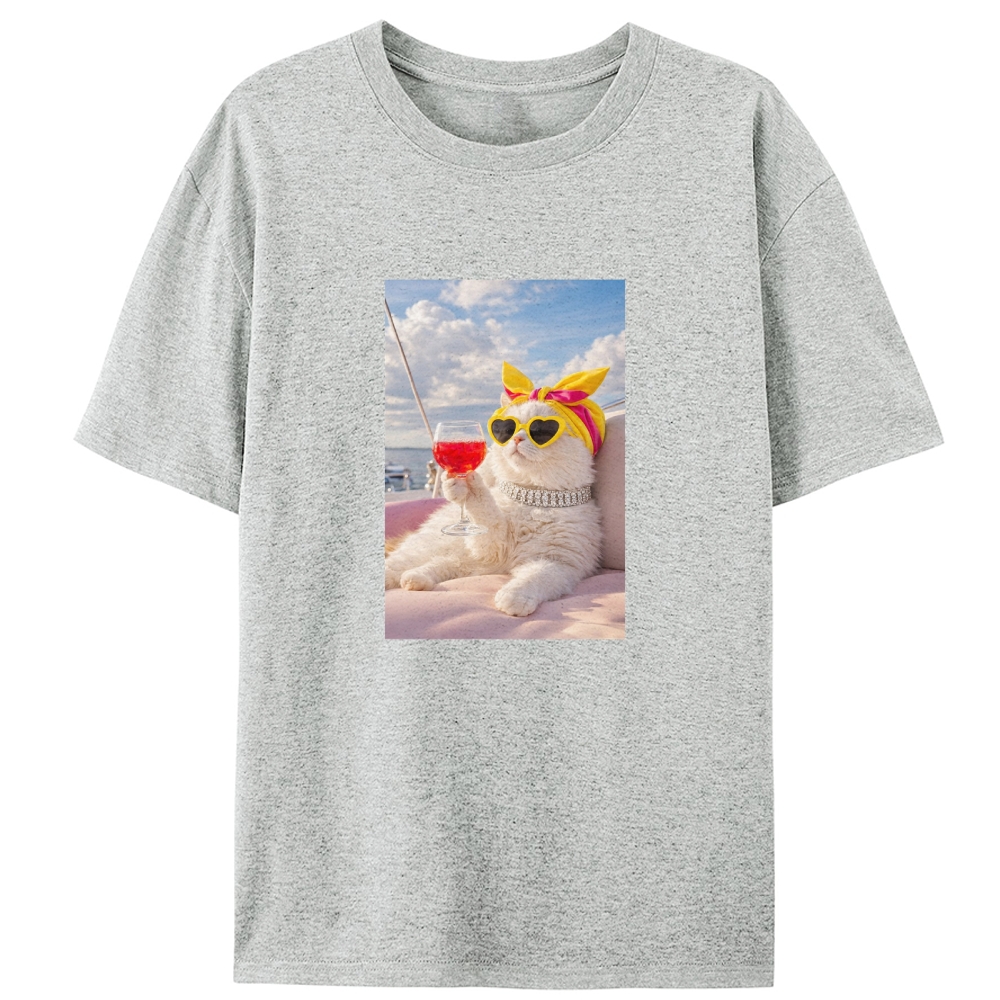 Yacht Cat's Sunset Chill Designed for Women - Slim Fit Cotton Tee