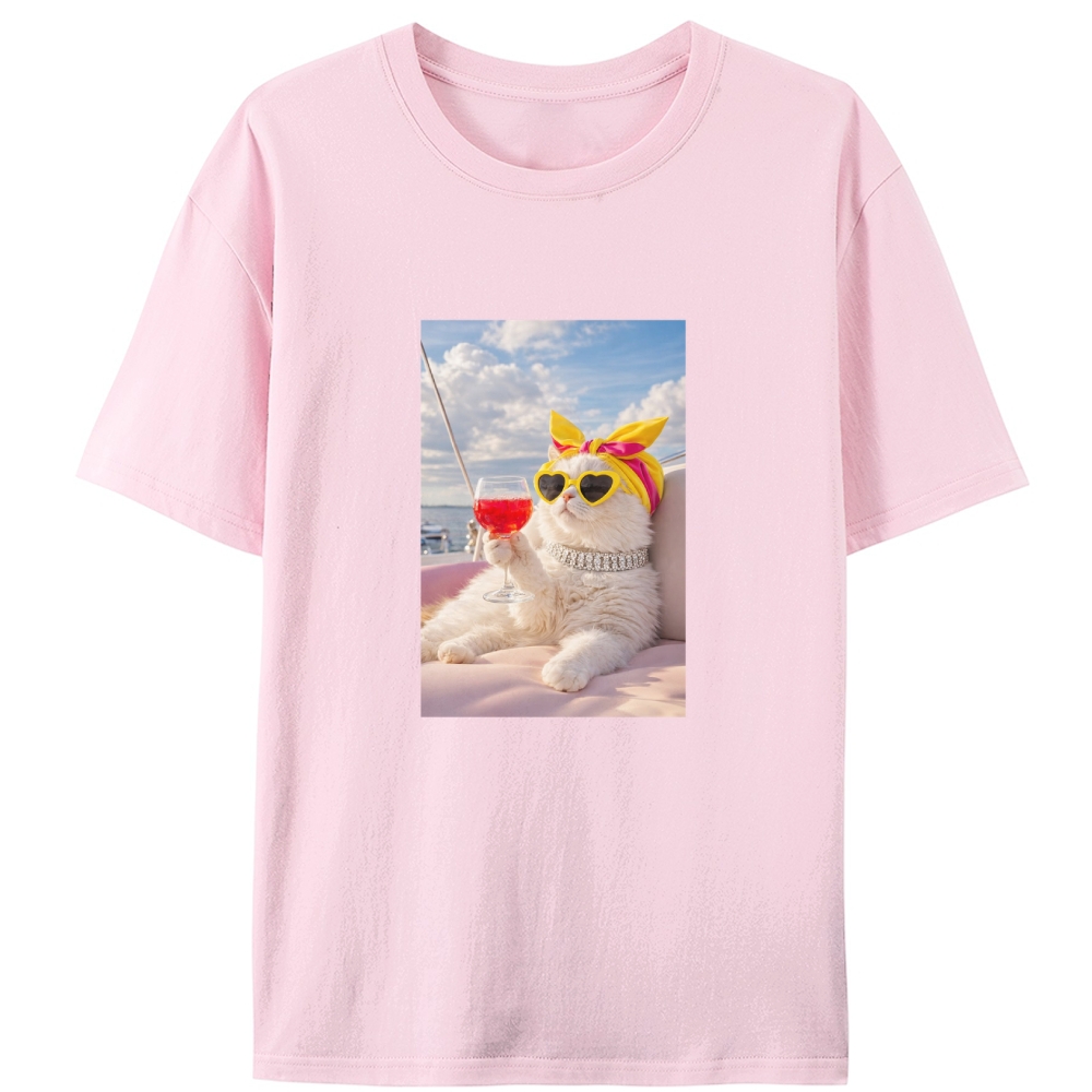 Yacht Cat's Sunset Chill Designed for Women - Slim Fit Cotton Tee