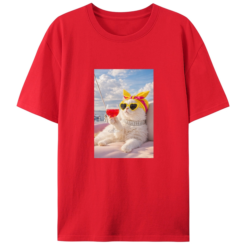 Yacht Cat's Sunset Chill Designed for Women - Slim Fit Cotton Tee
