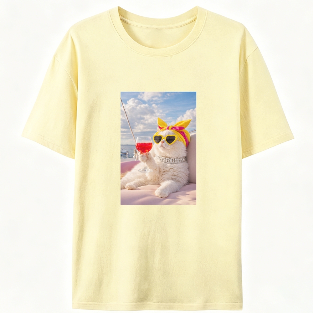 Yacht Cat's Sunset Chill Designed for Women - Slim Fit Cotton Tee