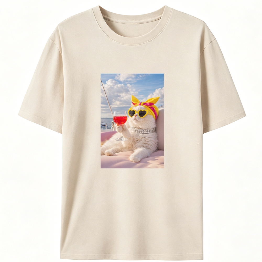 Yacht Cat's Sunset Chill Designed for Women - Slim Fit Cotton Tee