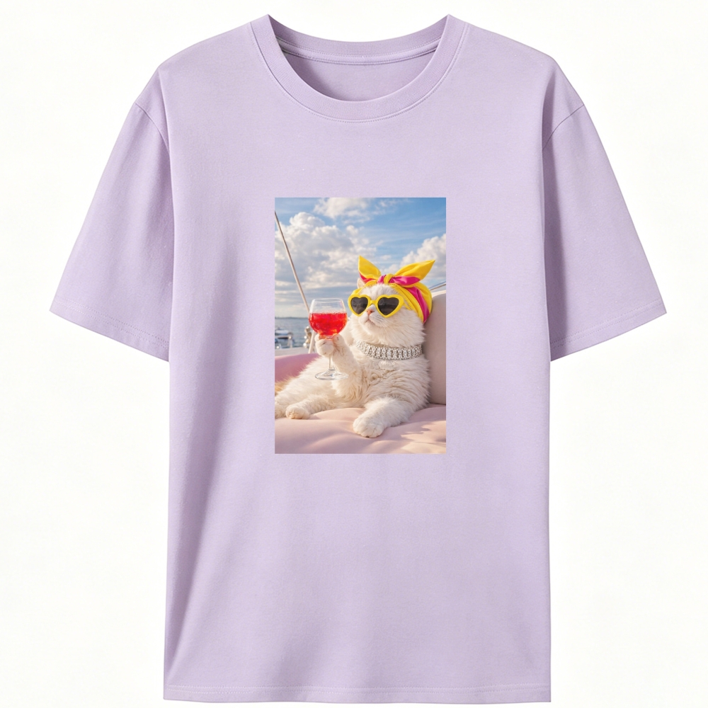 Yacht Cat's Sunset Chill Designed for Women - Slim Fit Cotton Tee