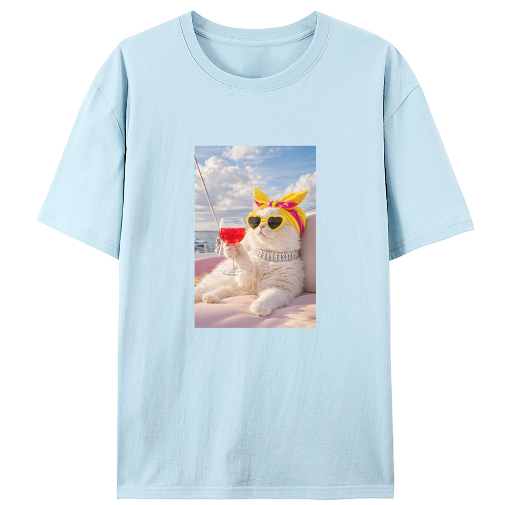 Yacht Cat's Sunset Chill Designed for Women - Slim Fit Cotton Tee