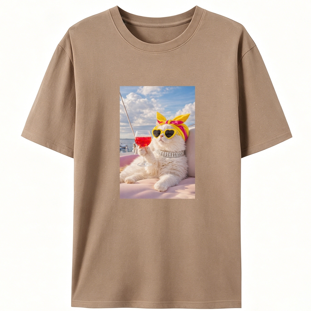 Yacht Cat's Sunset Chill Designed for Women - Slim Fit Cotton Tee
