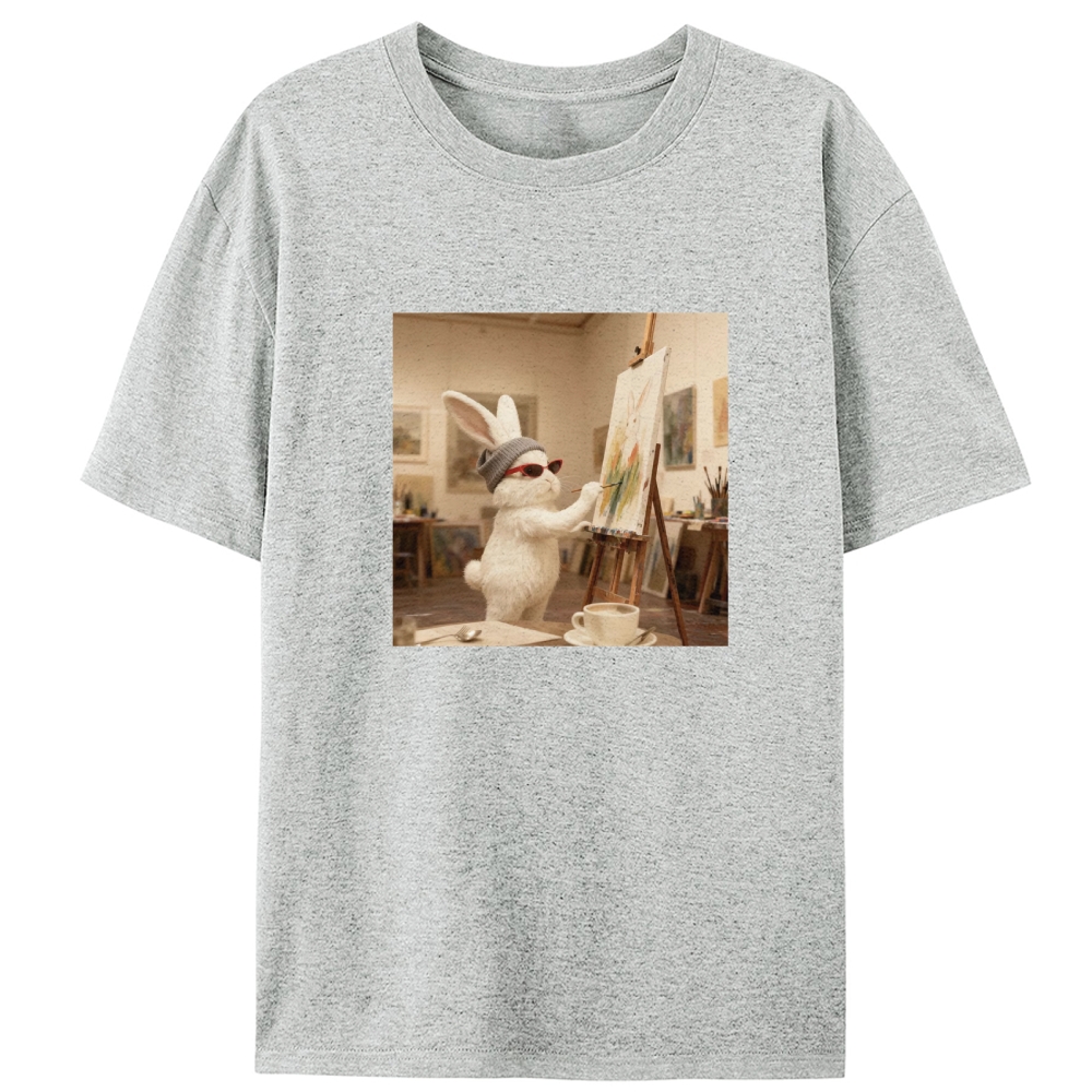 Artist Bunny Painting Self-Portrait Meme Retro Designed for Women - Slim Fit Cotton Tee