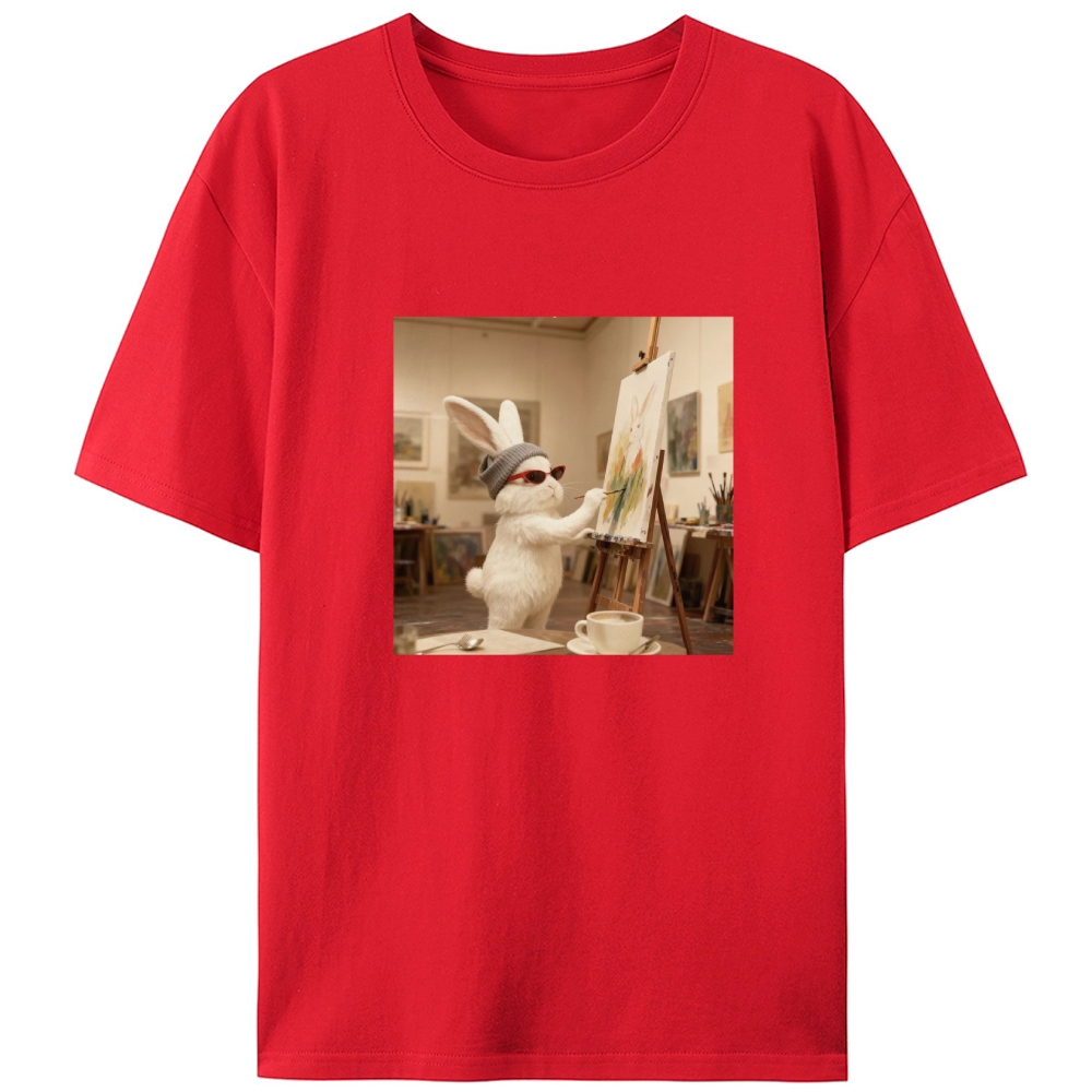 Artist Bunny Painting Self-Portrait Meme Retro Designed for Women - Slim Fit Cotton Tee