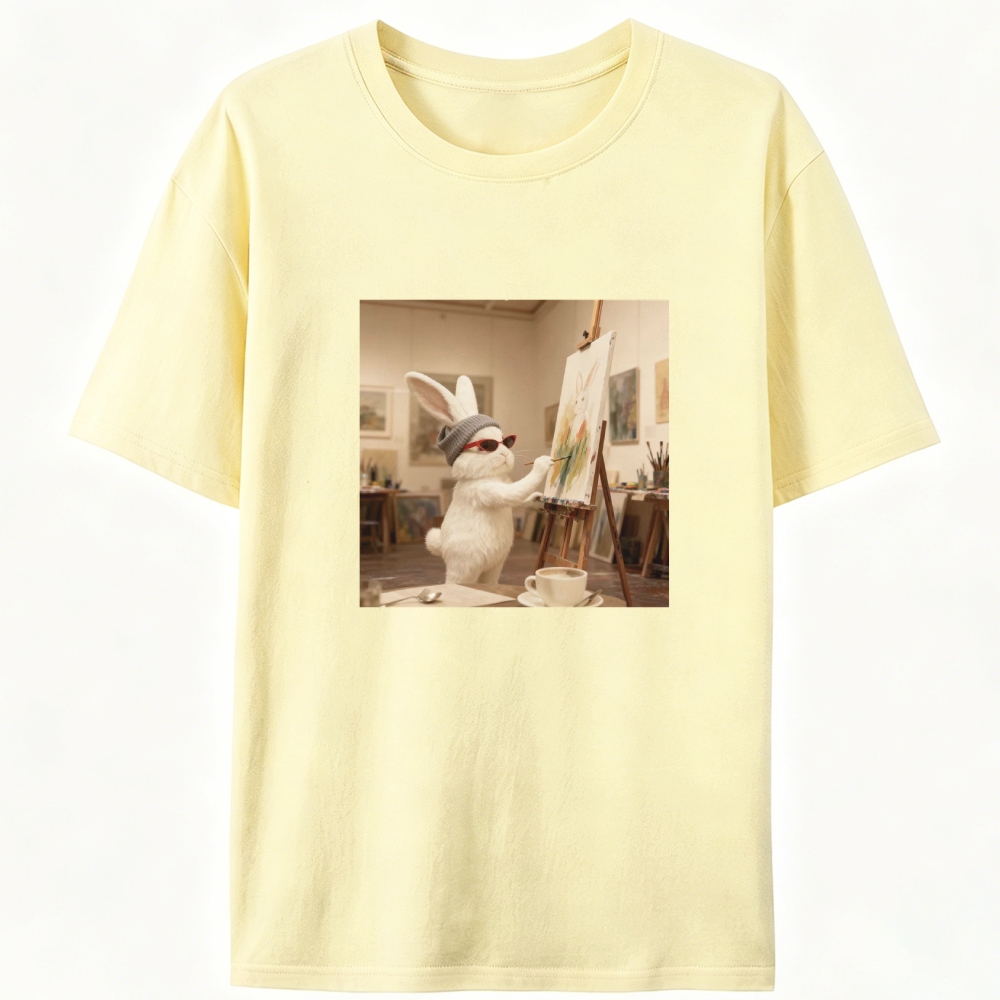 Artist Bunny Painting Self-Portrait Meme Retro Designed for Women - Slim Fit Cotton Tee