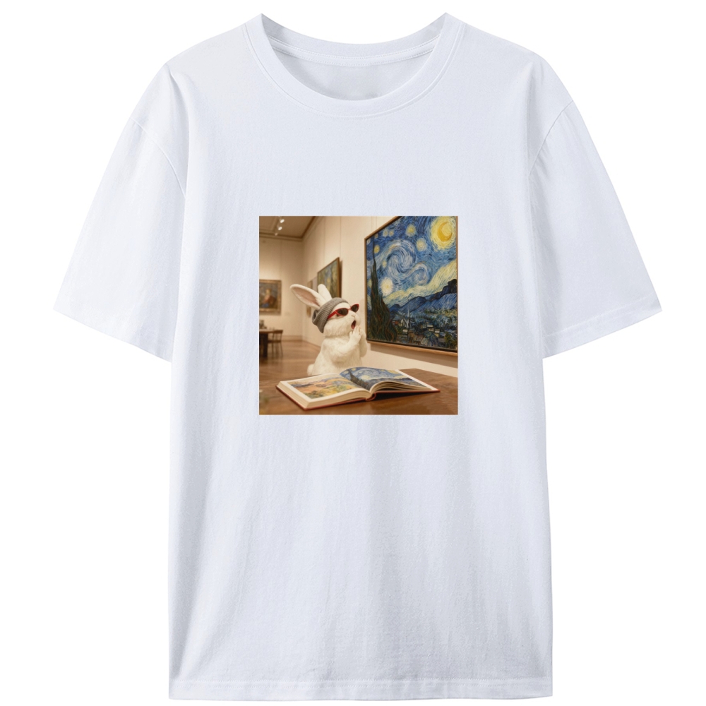 Art Bunny Admiring Starry Night Meme Retro Designed for Women - Slim Fit Cotton Tee
