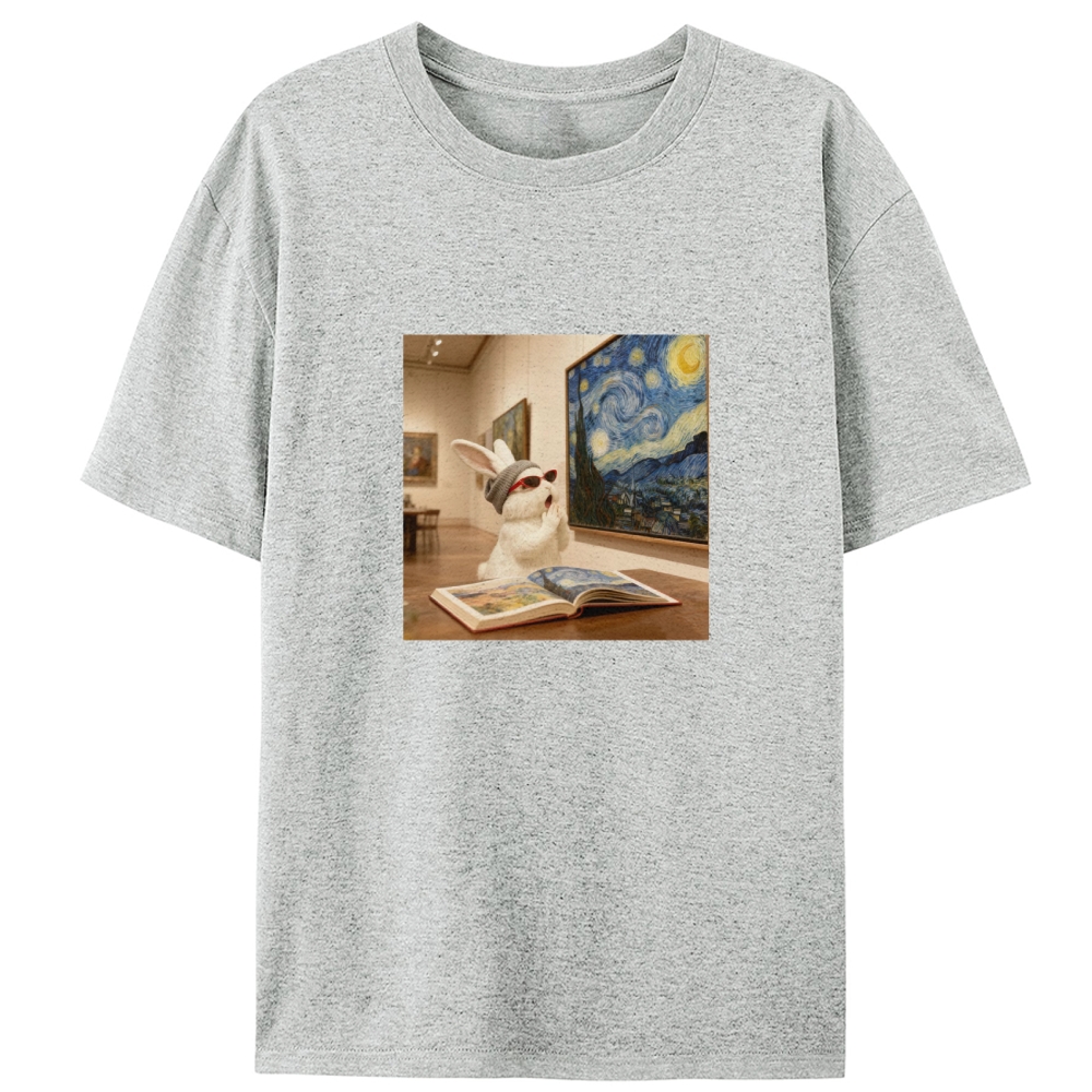Art Bunny Admiring Starry Night Meme Retro Designed for Women - Slim Fit Cotton Tee