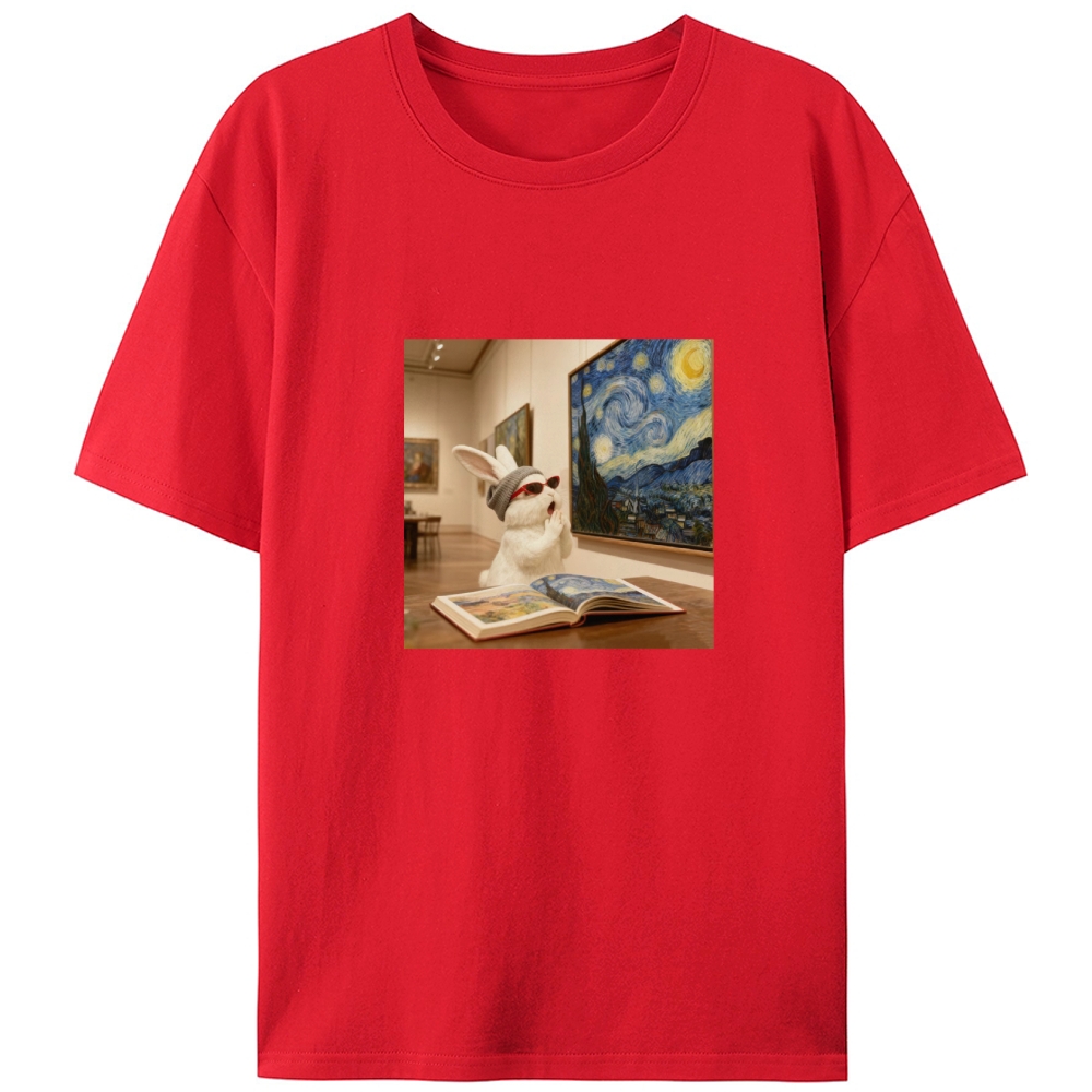 Art Bunny Admiring Starry Night Meme Retro Designed for Women - Slim Fit Cotton Tee