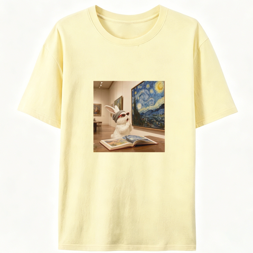 Art Bunny Admiring Starry Night Meme Retro Designed for Women - Slim Fit Cotton Tee