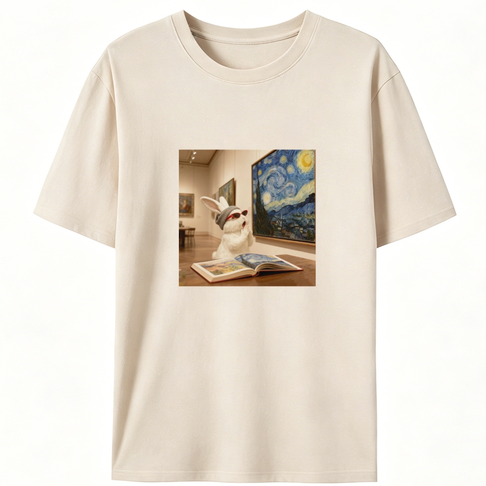 Art Bunny Admiring Starry Night Meme Retro Designed for Women - Slim Fit Cotton Tee